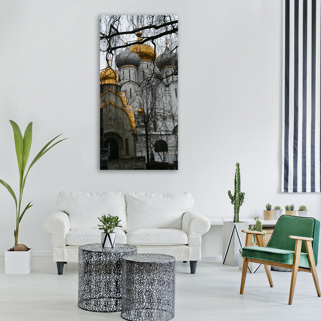 monastery orthodox church winter Vertical Canvas Wall Art