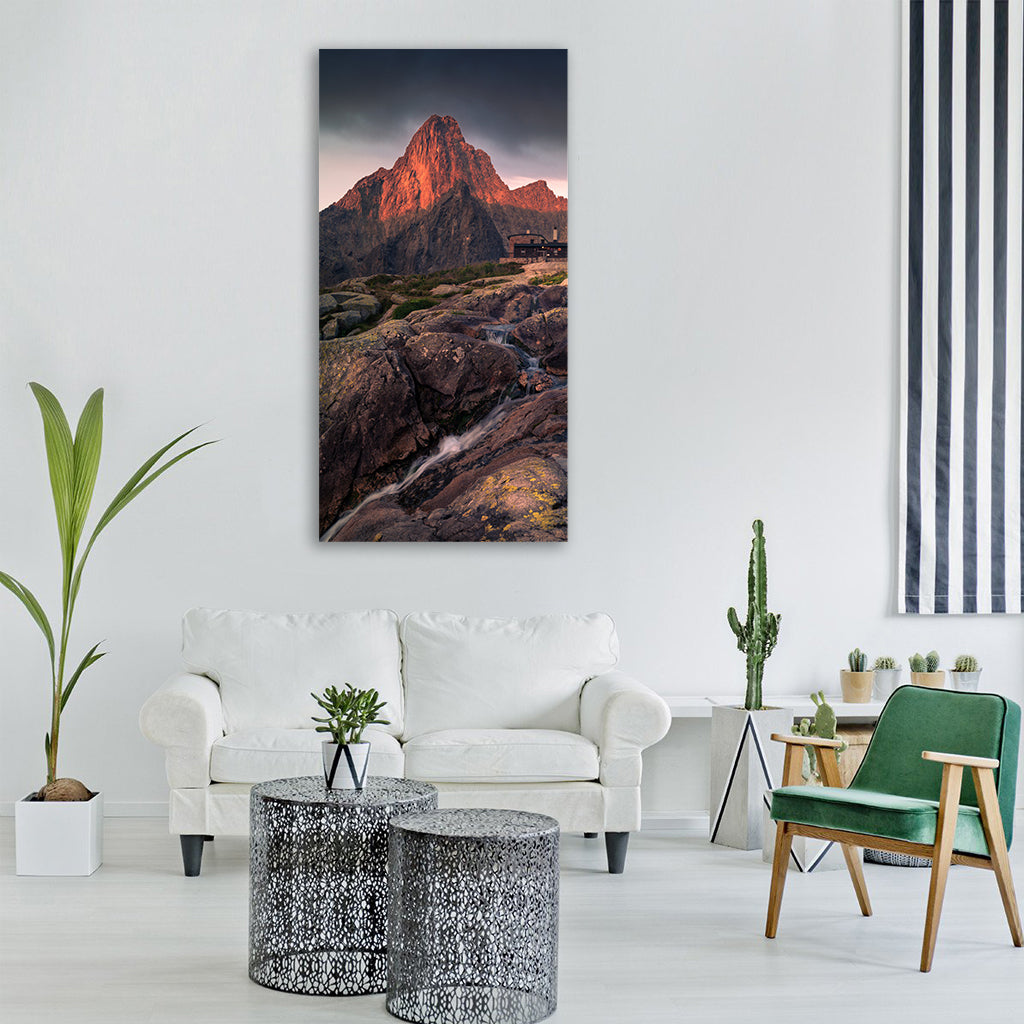 mountain house chimnea door window Vertical Canvas Wall Art