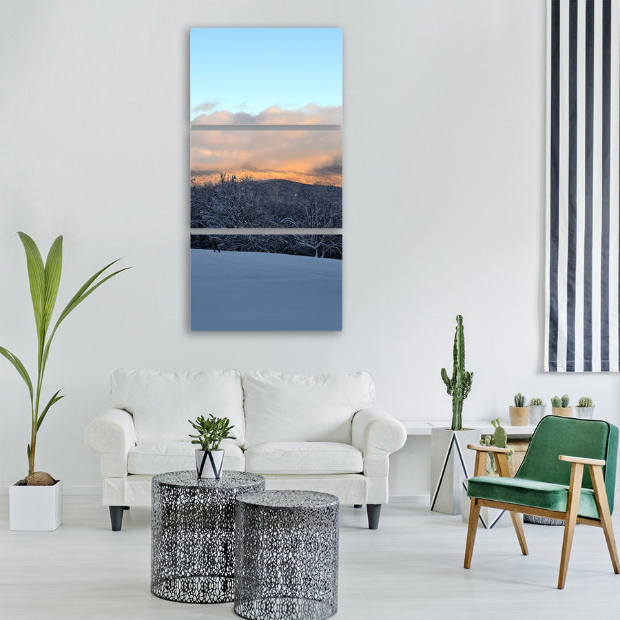mountain snow winter trees sunset Vertical Canvas Wall Art