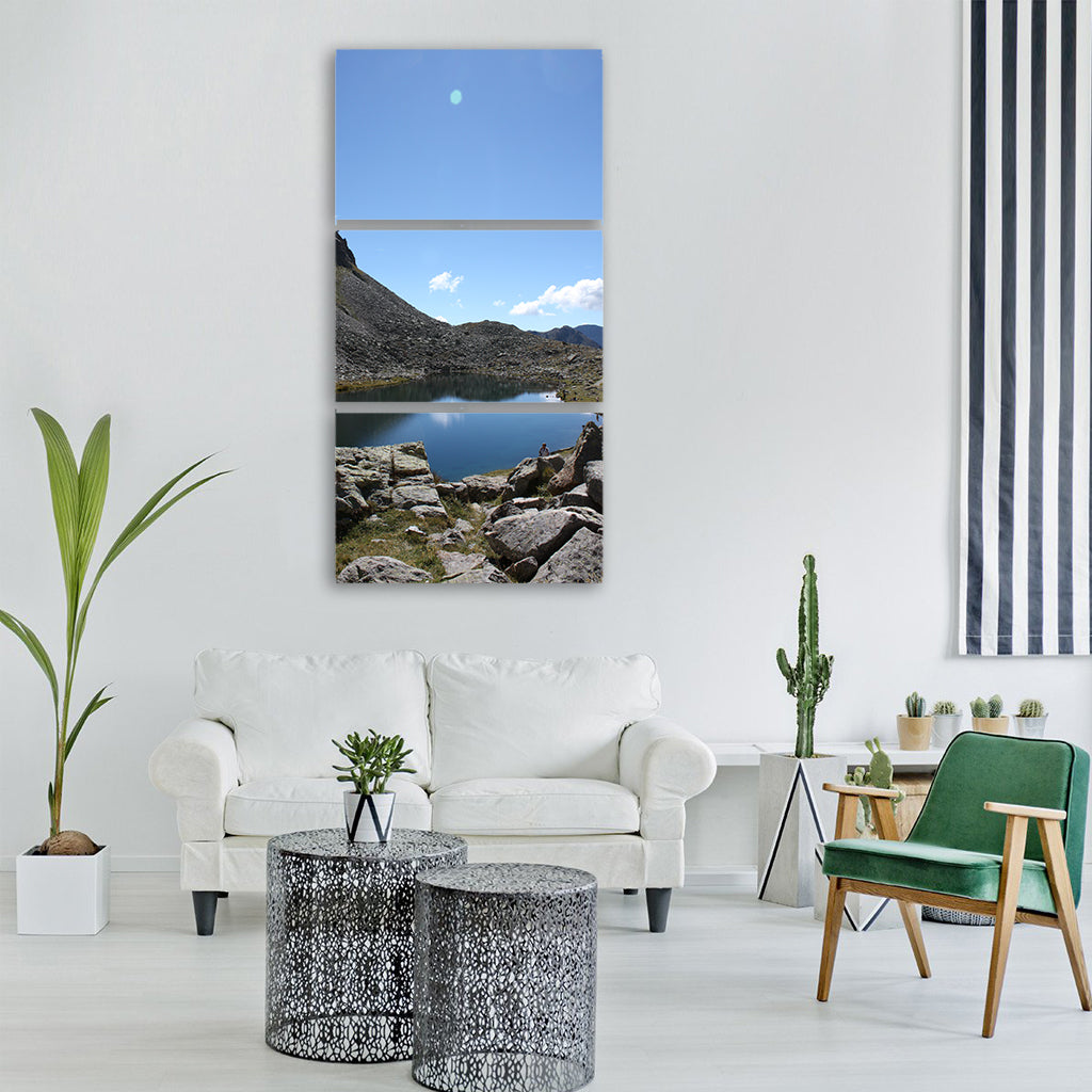 mountain lake alps hiking summer Vertical Canvas Wall Art