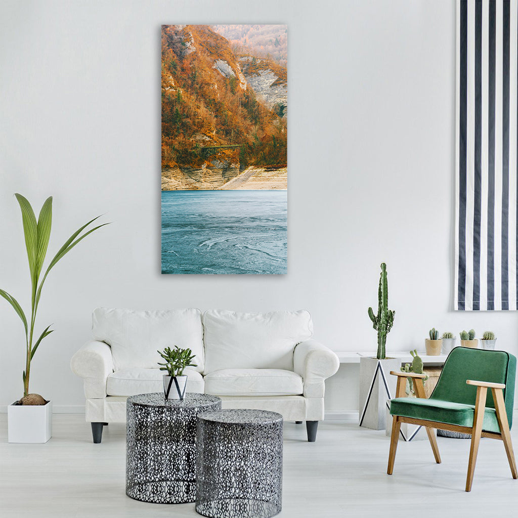 mountains autumn fall colors river Vertical Canvas Wall Art