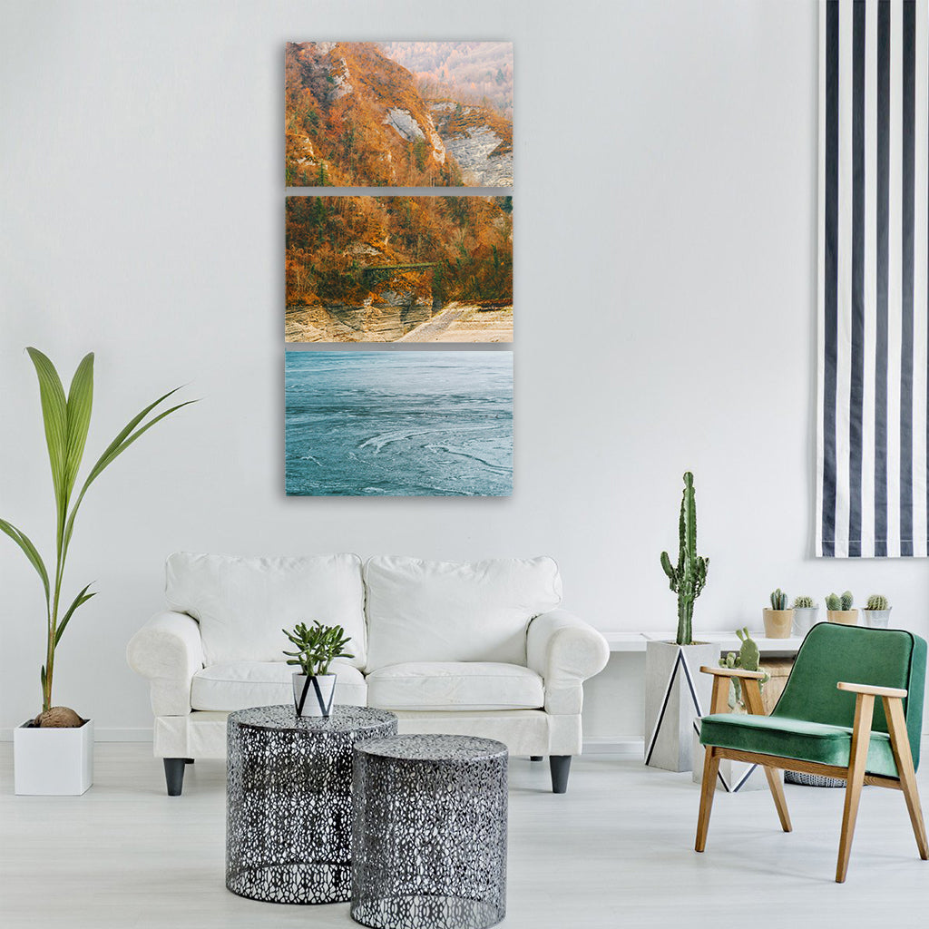 mountains autumn fall colors river Vertical Canvas Wall Art