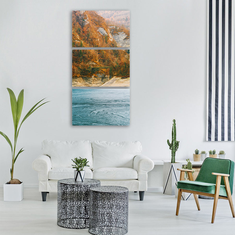 mountains autumn fall colors river Vertical Canvas Wall Art