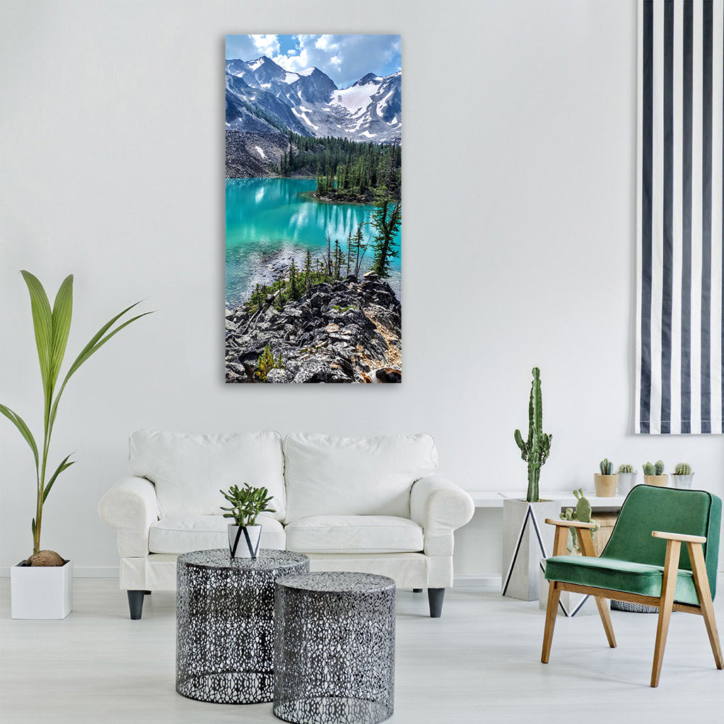 mountains water lake nature Vertical Canvas Wall Art