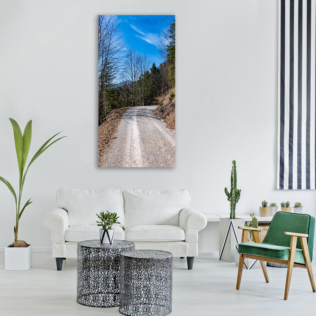 mountains alpine sky away road Vertical Canvas Wall Art
