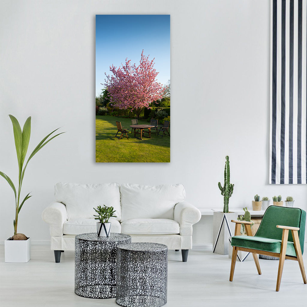 nature garden lawn yard chairs Vertical Canvas Wall Art