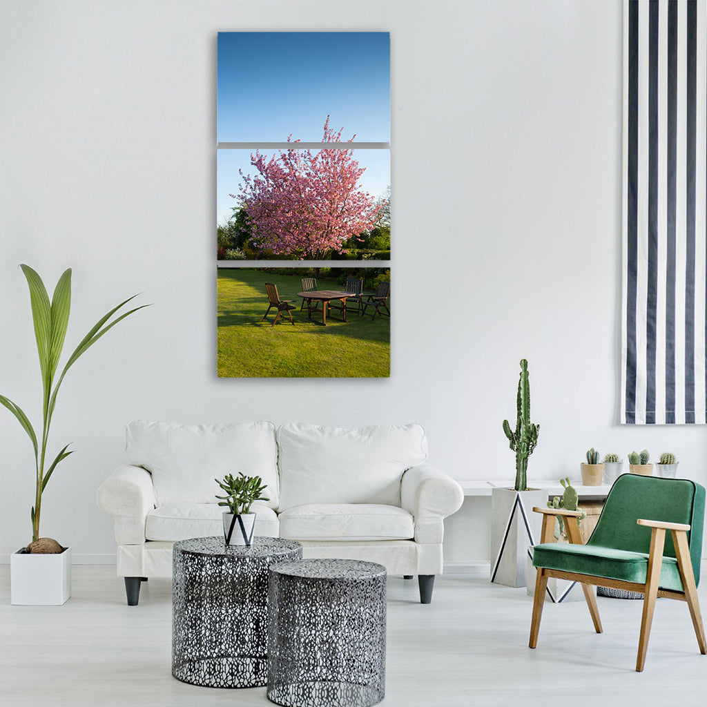 nature garden lawn yard chairs Vertical Canvas Wall Art