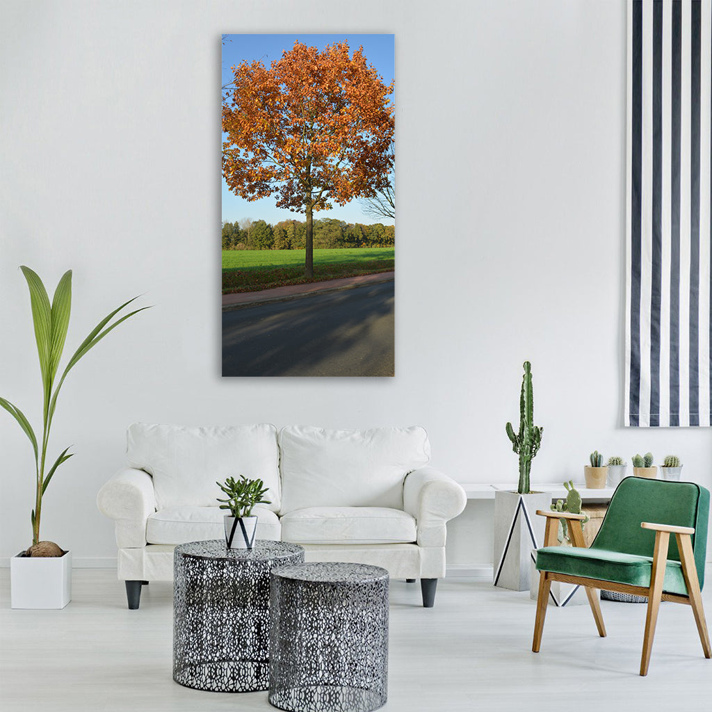 nature autumn tree road Vertical Canvas Wall Art