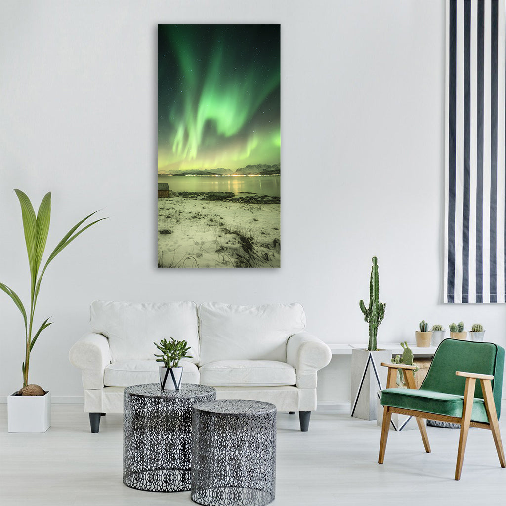 night northern lights light winter Vertical Canvas Wall Art
