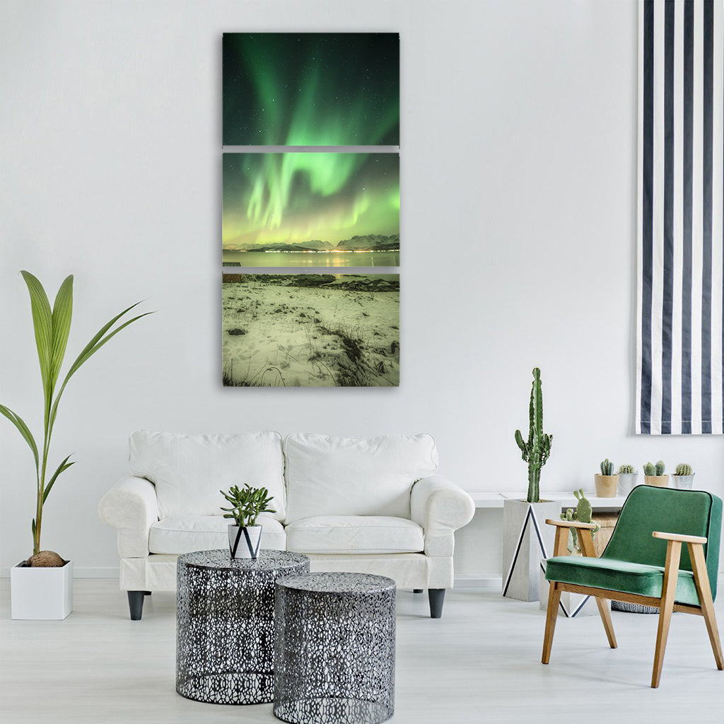 night northern lights light winter Vertical Canvas Wall Art