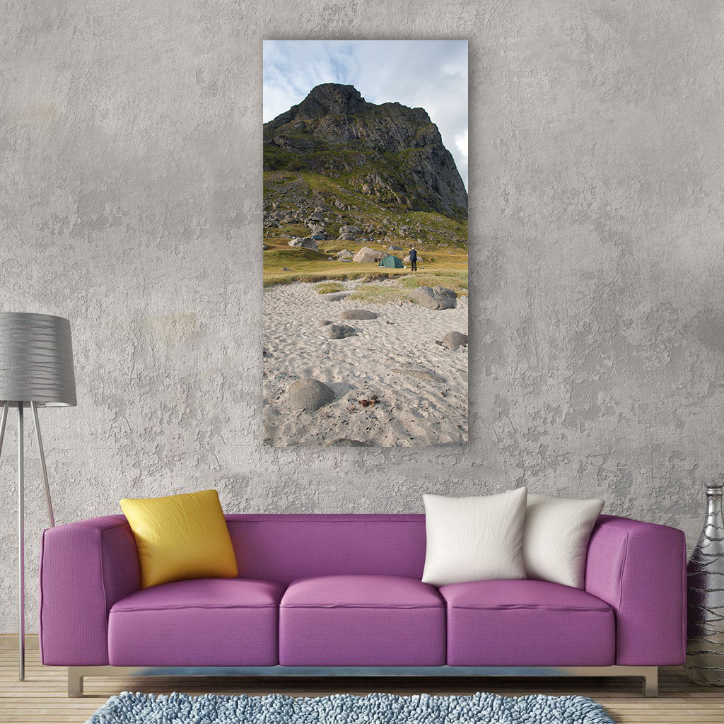 Norway lofoten islands beach Vertical Canvas Wall Art