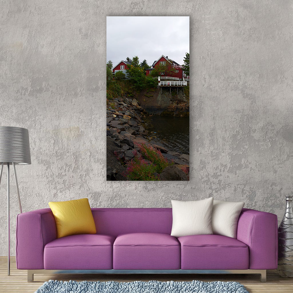 Norway bay stones beach Vertical Canvas Wall Art