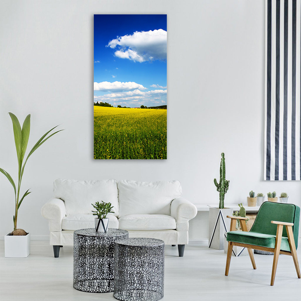 oilseed rape yellow spring field Vertical Canvas Wall Art