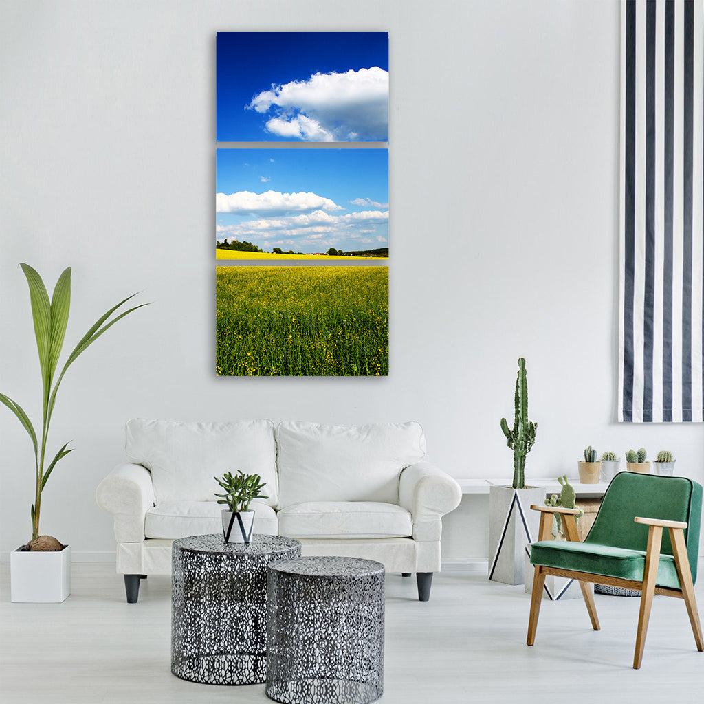 oilseed rape yellow spring field Vertical Canvas Wall Art