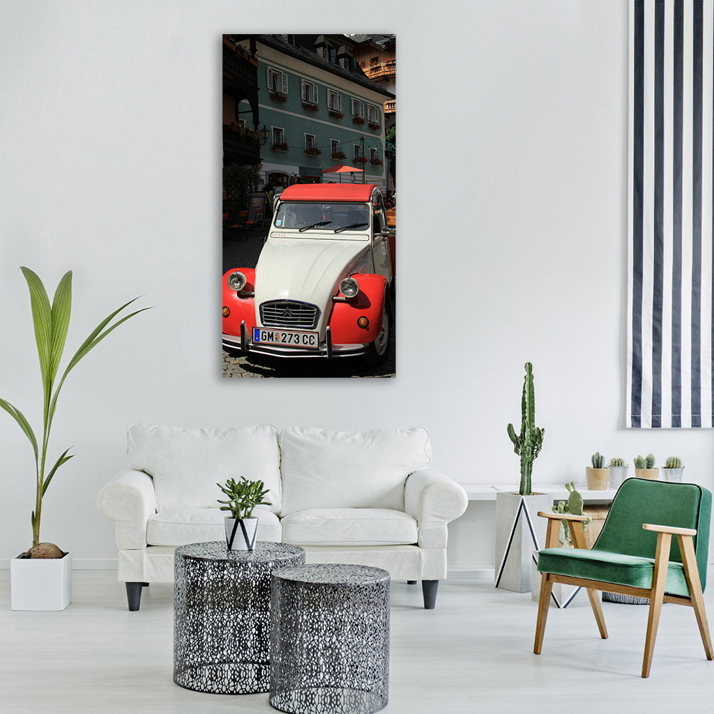 old car citroen orange white Vertical Canvas Wall Art