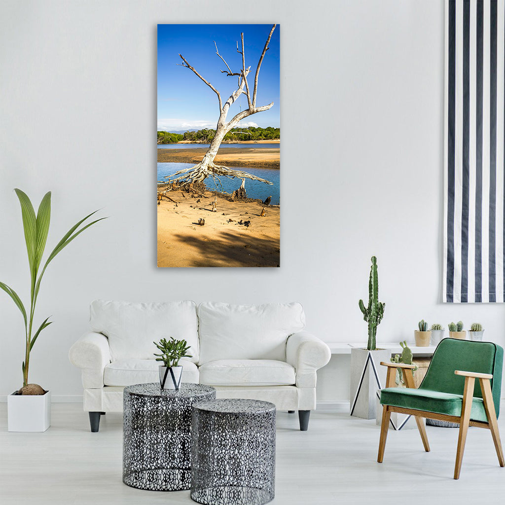 one tree mangrove area rope swing Vertical Canvas Wall Art