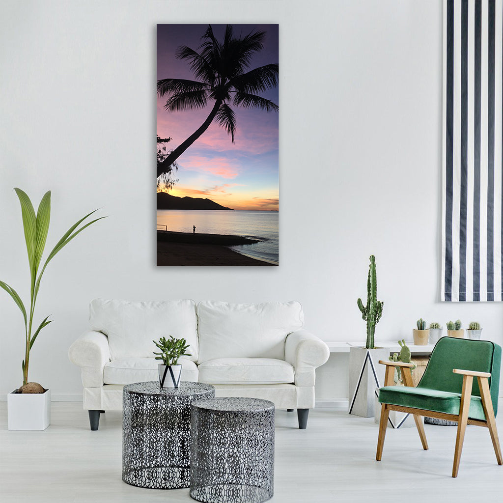 palm coconut sunset tropical Vertical Canvas Wall Art