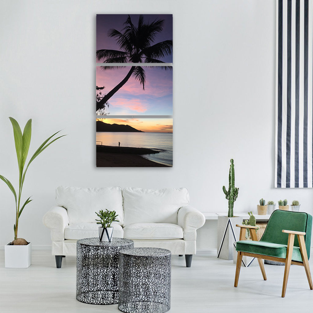 palm coconut sunset tropical Vertical Canvas Wall Art