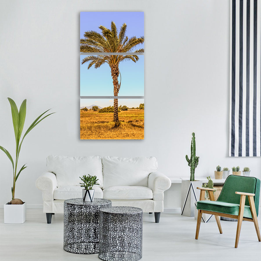 palm tree field landscape scenery Vertical Canvas Wall Art