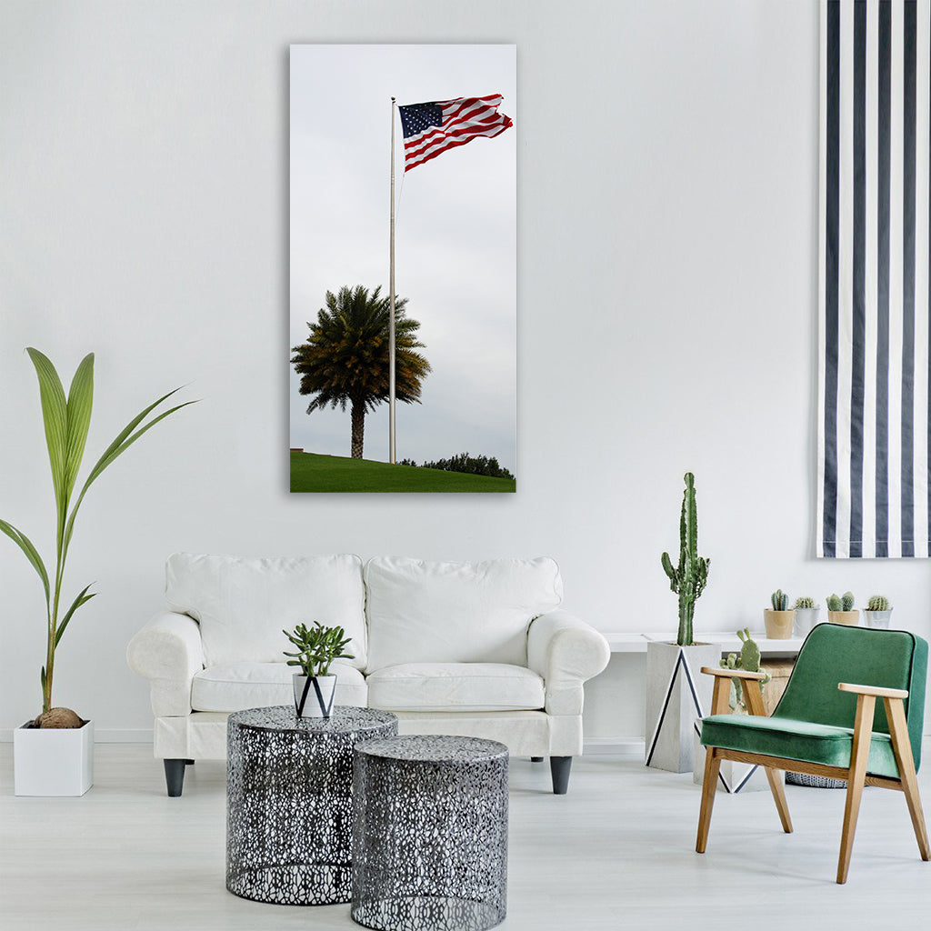 palm tree american flag flag palm Vertical Canvas Wall Art