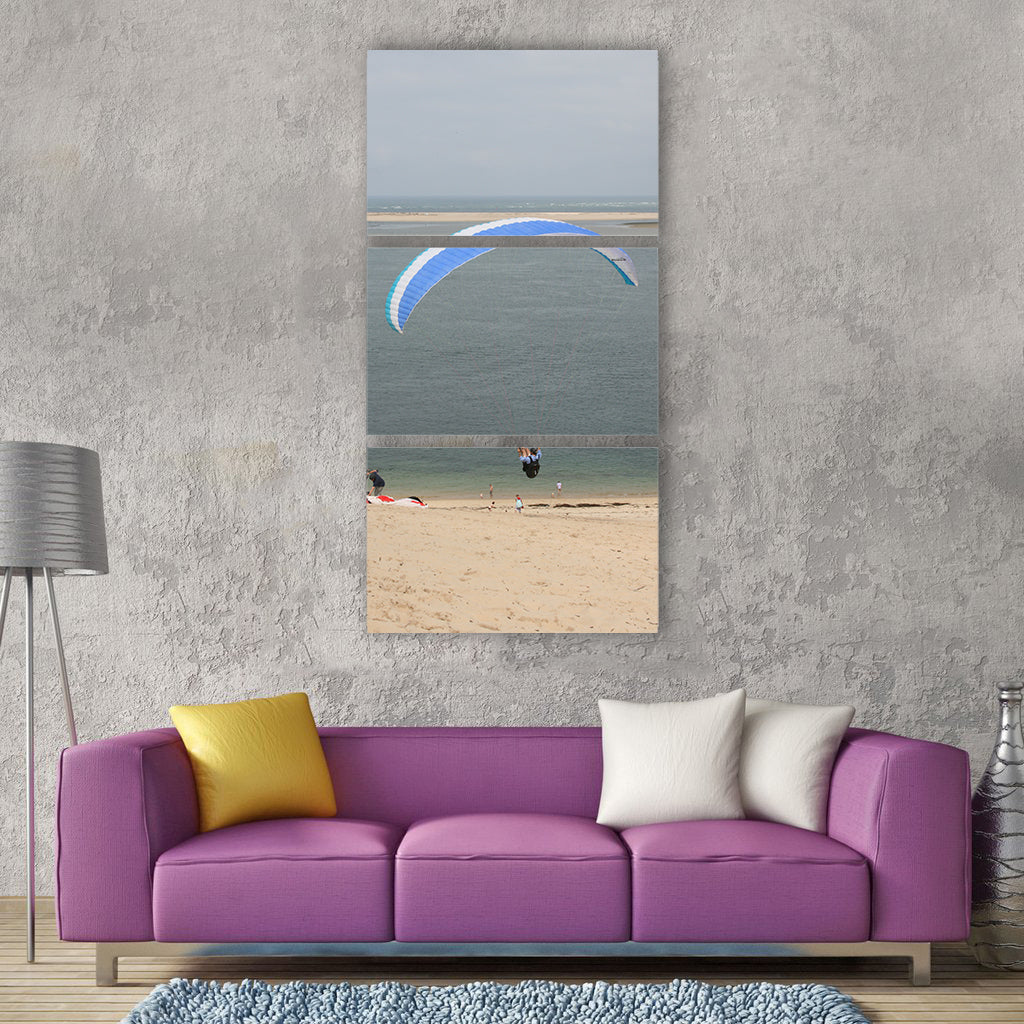 Paragliding beach flying paraglider Vertical Canvas Wall Art