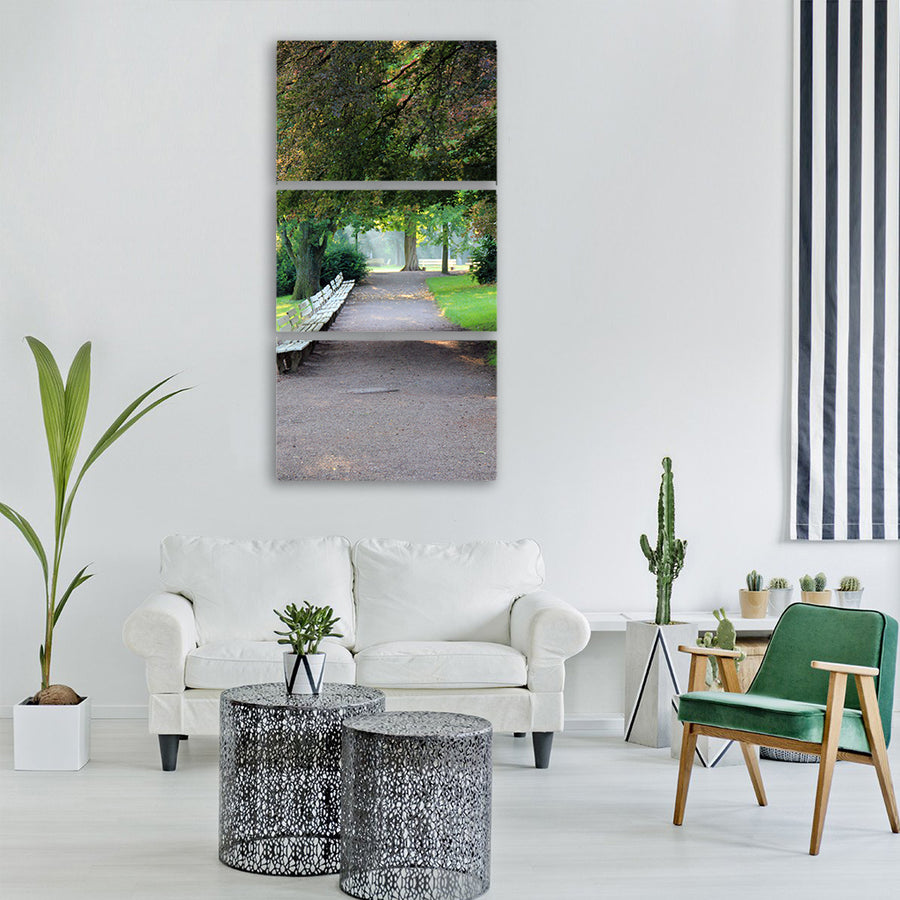 park away bank benches trees tree Vertical Canvas Wall Art