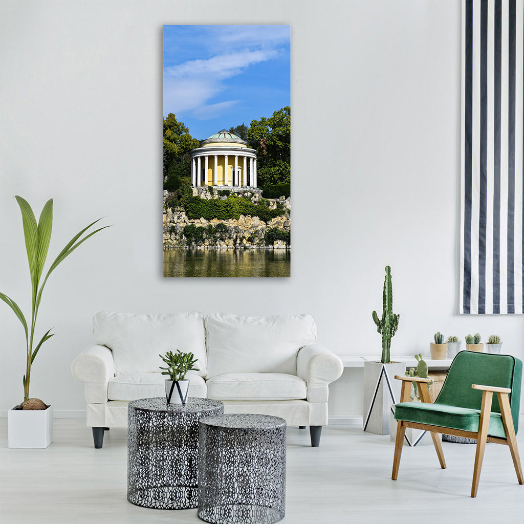 pavilion park lake monument trees Vertical Canvas Wall Art