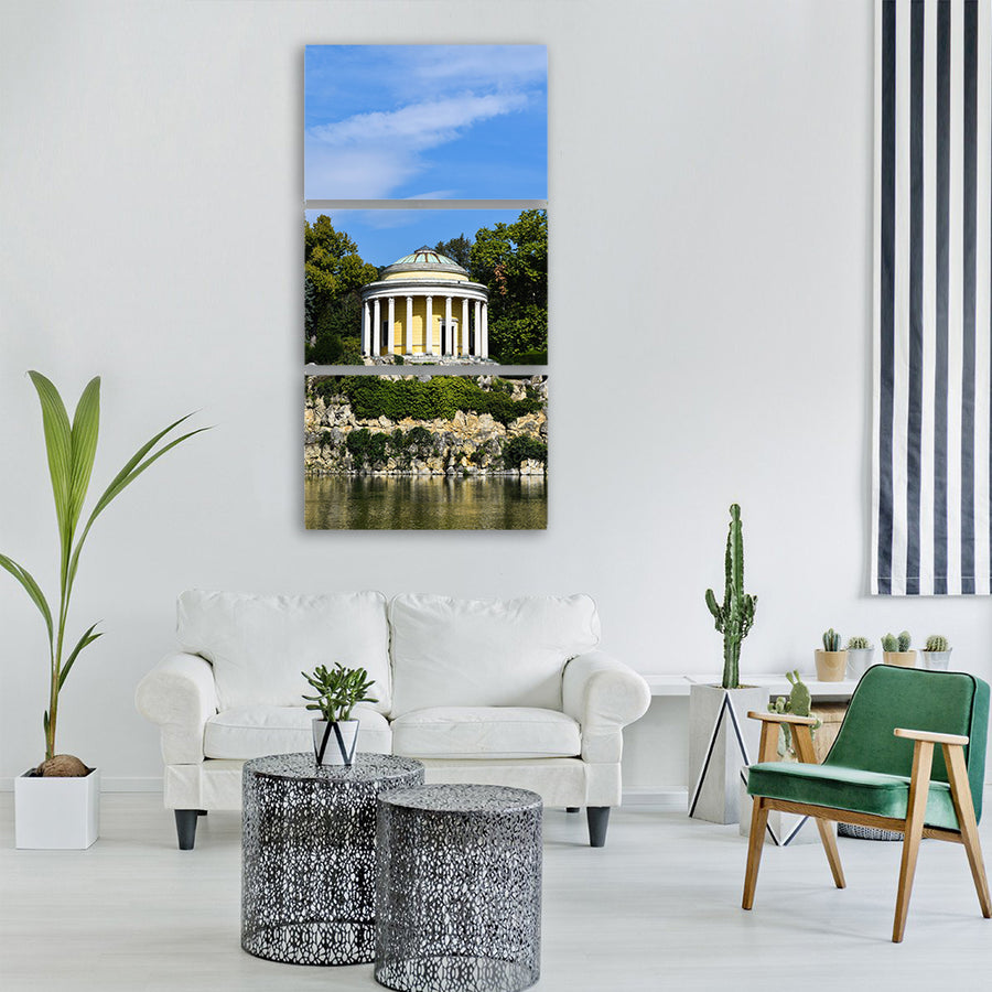 pavilion park lake monument trees Vertical Canvas Wall Art