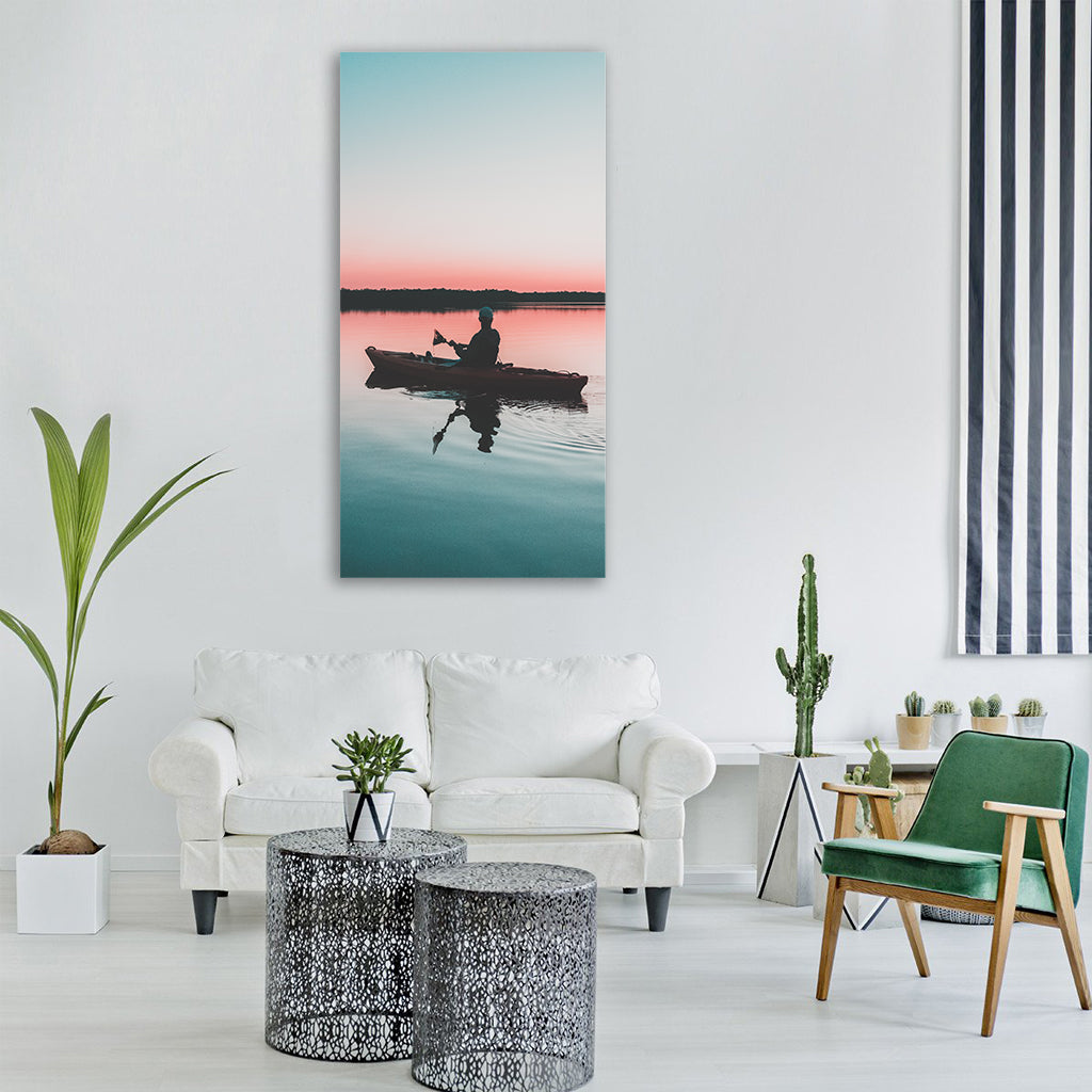 People man boat sailing paddle Vertical Canvas Wall Art