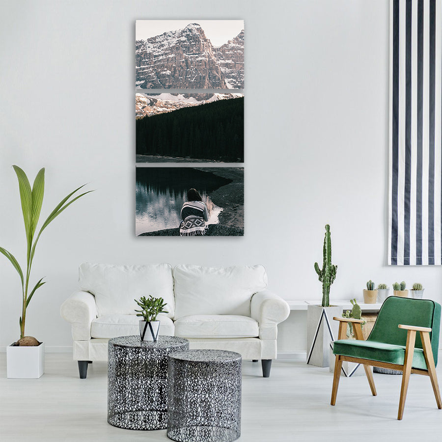 people alone woman girl lake Vertical Canvas Wall Art
