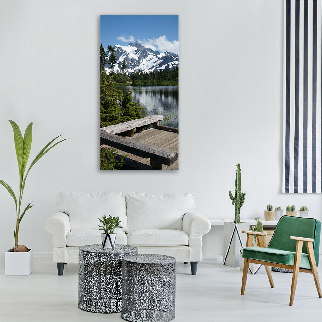picture lake mountain reflection Vertical Canvas Wall Art