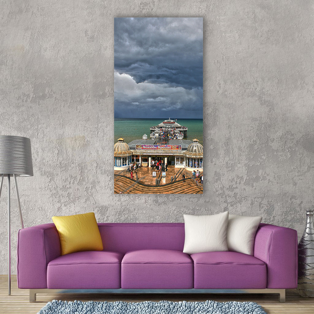 Pier seaside sky sea water summer Vertical Canvas Wall Art