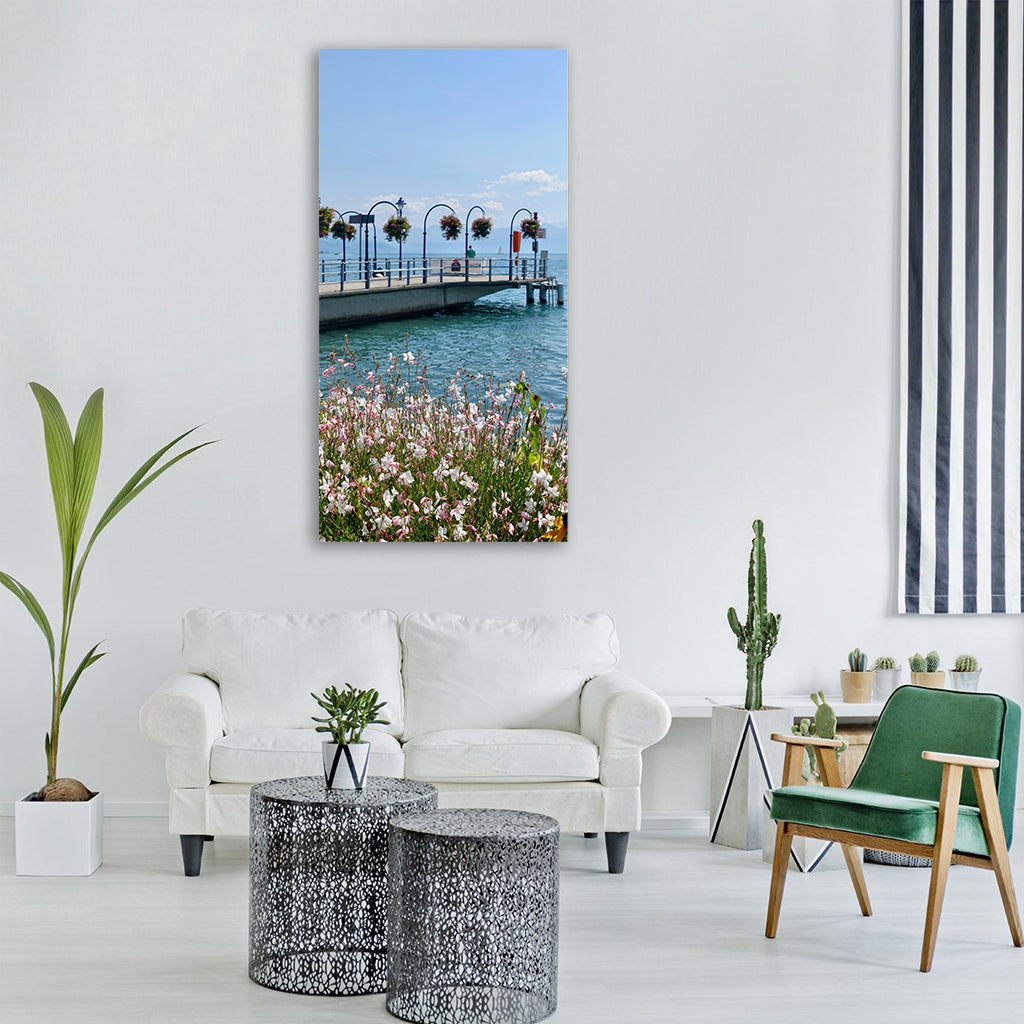 pier jetty flowers summer water Vertical Canvas Wall Art