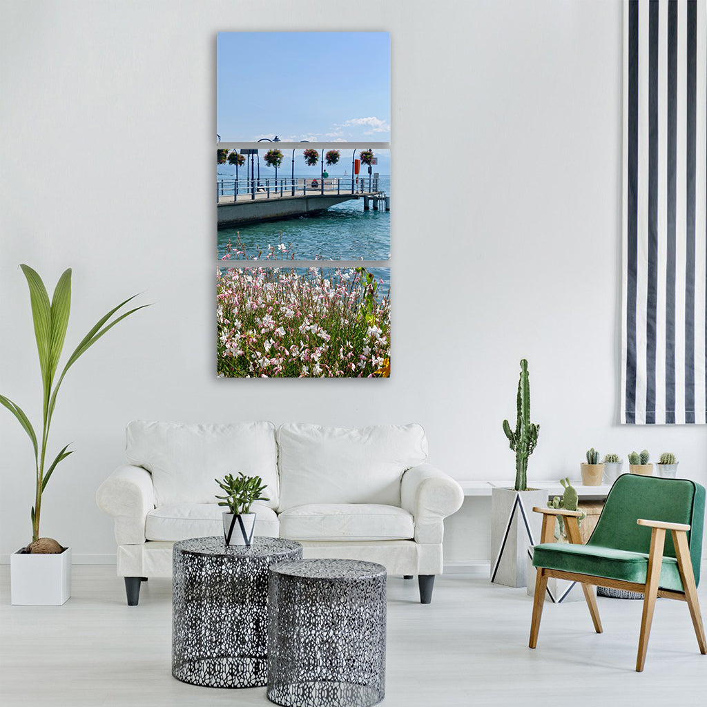 pier jetty flowers summer water Vertical Canvas Wall Art