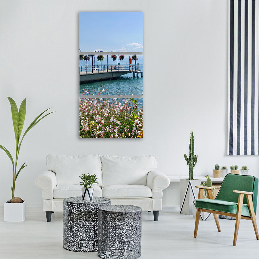 pier jetty flowers summer water Vertical Canvas Wall Art