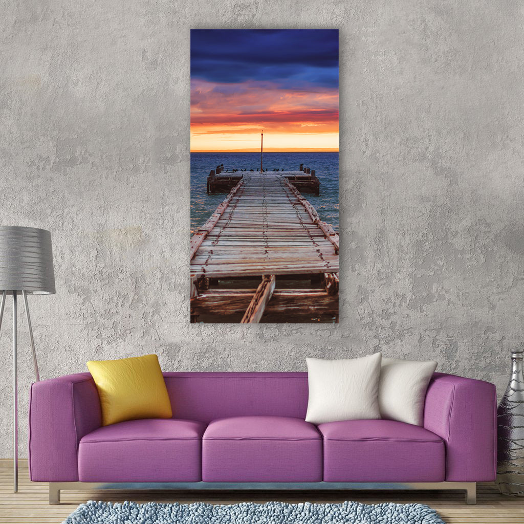 Pier jetty ocean water beach sky summer Vertical Canvas Wall Art