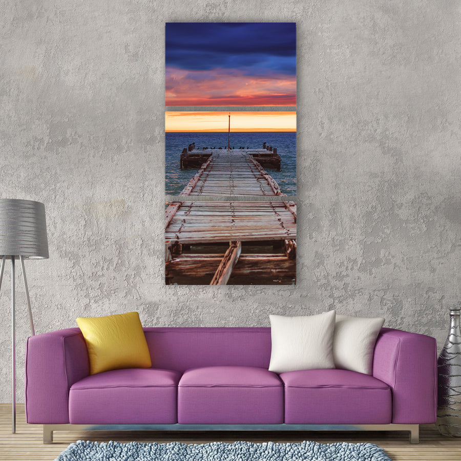 Pier jetty ocean water beach sky summer Vertical Canvas Wall Art