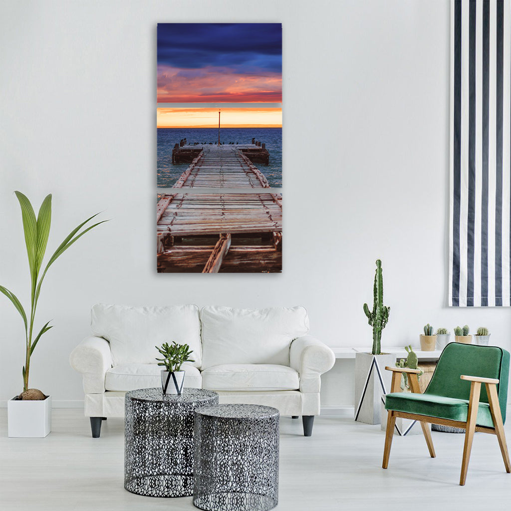 pier jetty ocean water beach sky Vertical Canvas Wall Art