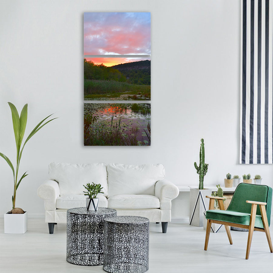 pond sunset sky red color nature Vertical Canvas Wall Art