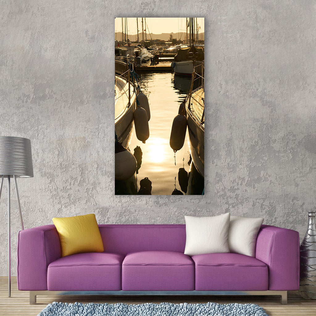 Port marina boat sailboat summer Vertical Canvas Wall Art
