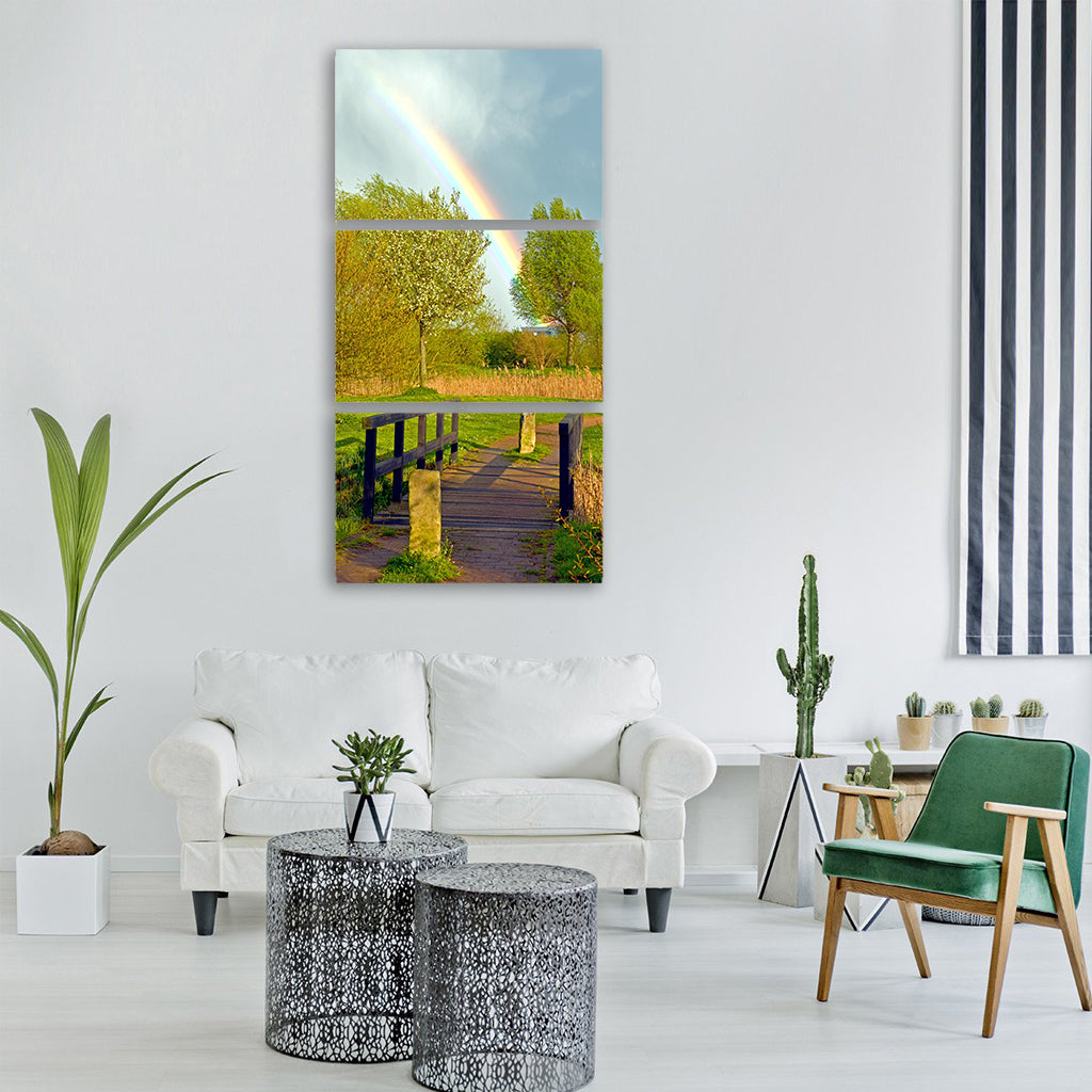 rainbow spring bridge sky clouds Vertical Canvas Wall Art