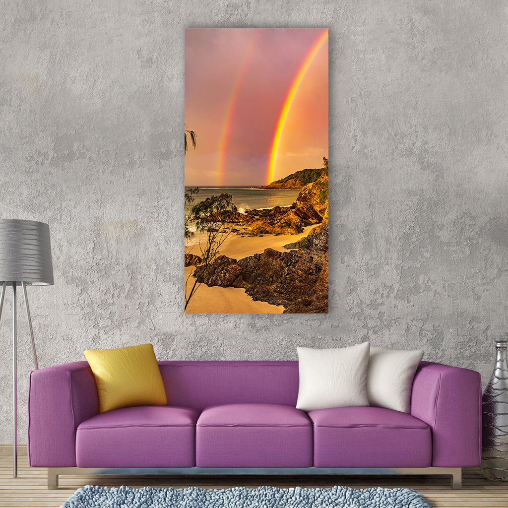 Rainbow sunset landscape sky water Vertical Canvas Wall Art