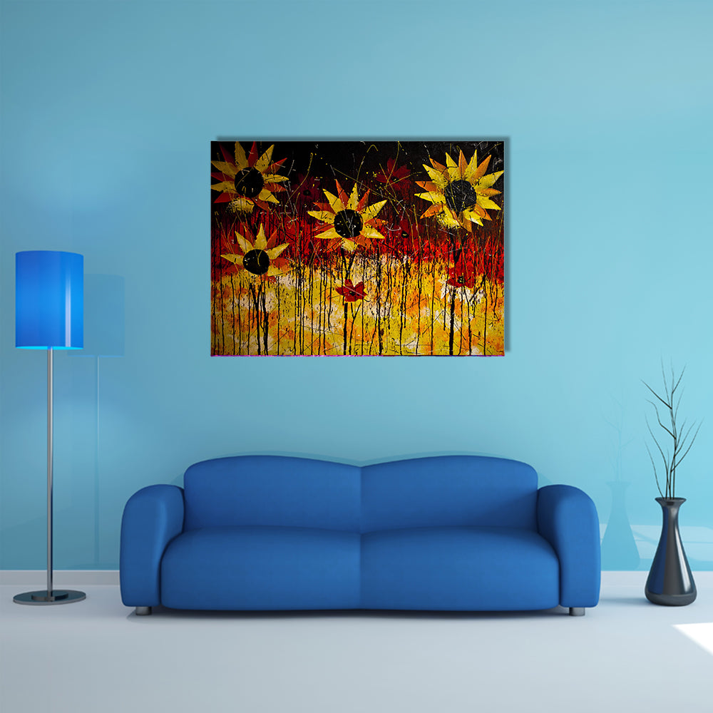 Oil Painted Sunflowers Multi Panel Canvas Wall Art Set