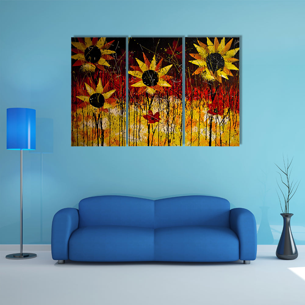 Oil Painted Sunflowers Multi Panel Canvas Wall Art Set