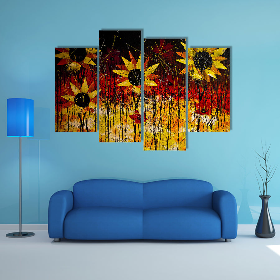 Oil Painted Sunflowers Multi Panel Canvas Wall Art Set