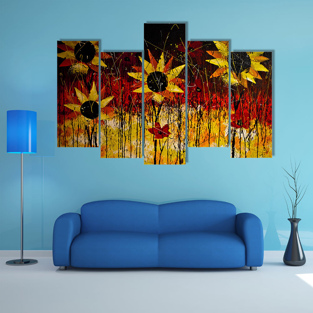 Oil Painted Sunflowers Multi Panel Canvas Wall Art Set