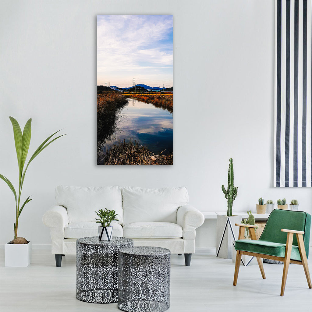 reflections autumn sky lake nature Vertical Canvas Wall Art