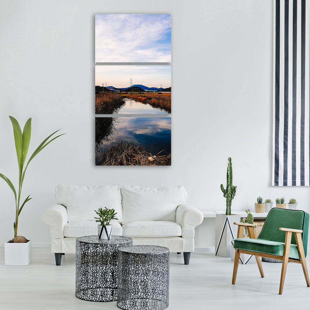 reflections autumn sky lake nature Vertical Canvas Wall Art