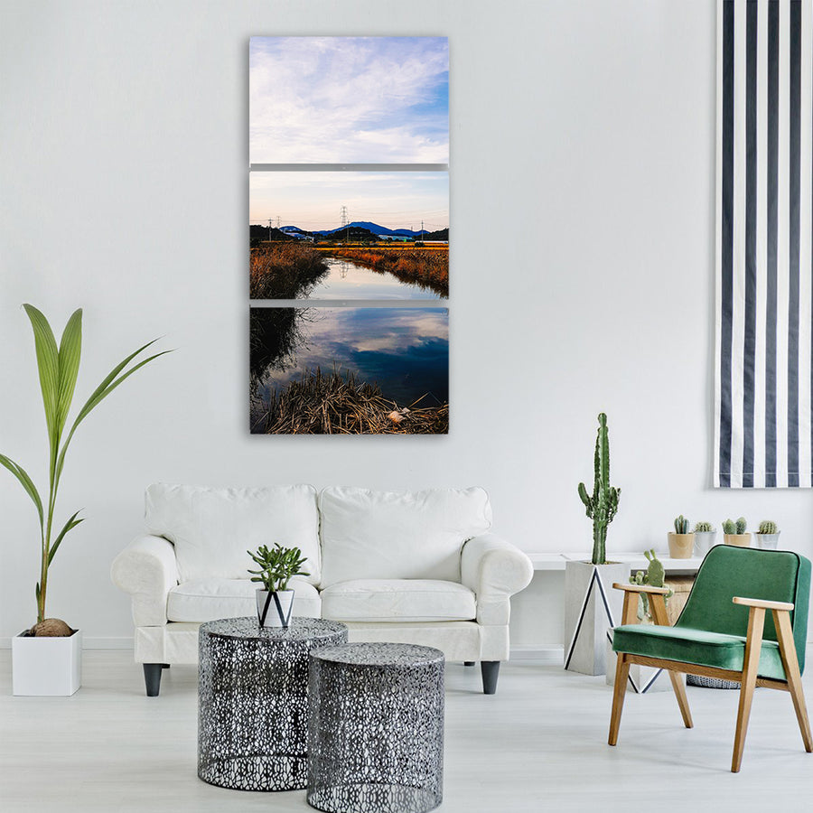 reflections autumn sky lake nature Vertical Canvas Wall Art