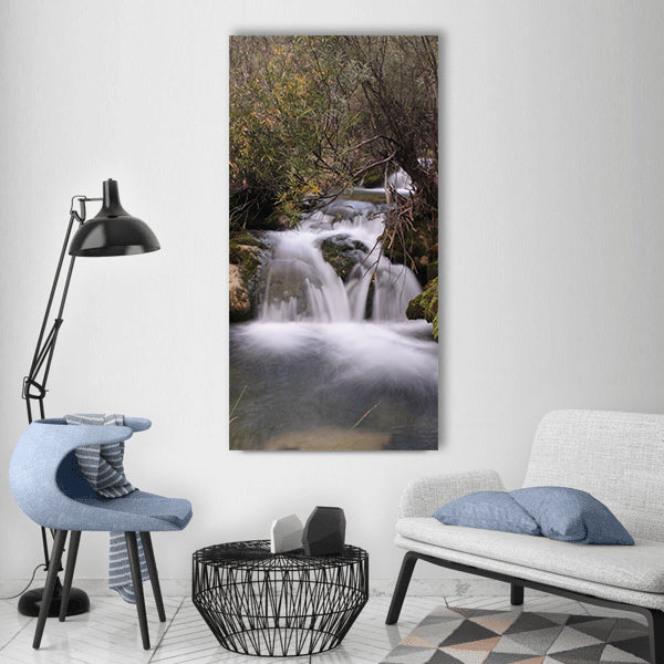 River nature waterfall field Vertical Canvas Wall Art